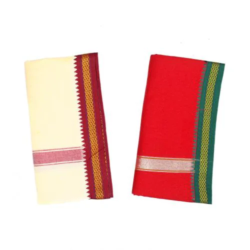 AHMADUN Red & Cream Lungi for Men Free Size Stylish 2.25 Meters Long Unstitched PACK OF 2