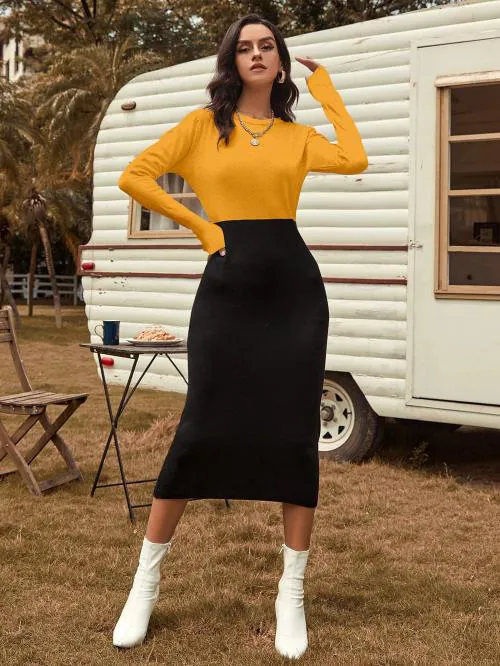 Eyecliq Women Yellow Maxi Bodycon Dress