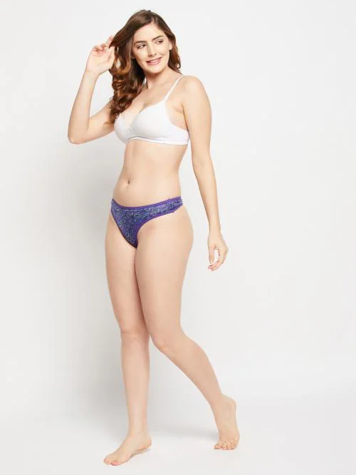Clovia Purple Floral Print Polyamide Single Thong Panty