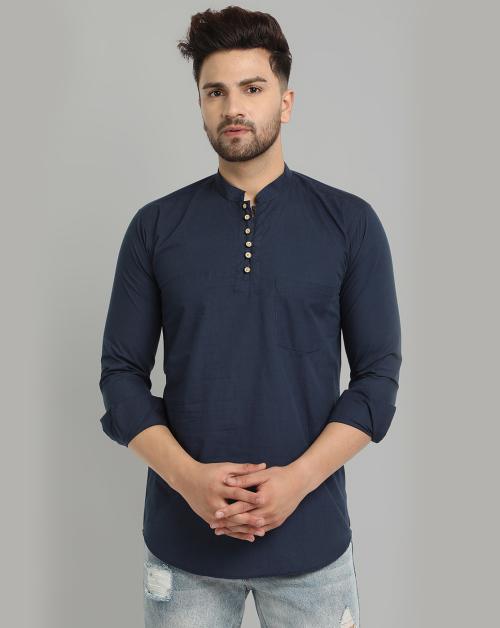 Majestic Man Men Navy Blue Pure Cotton Pack of 1 Kurta