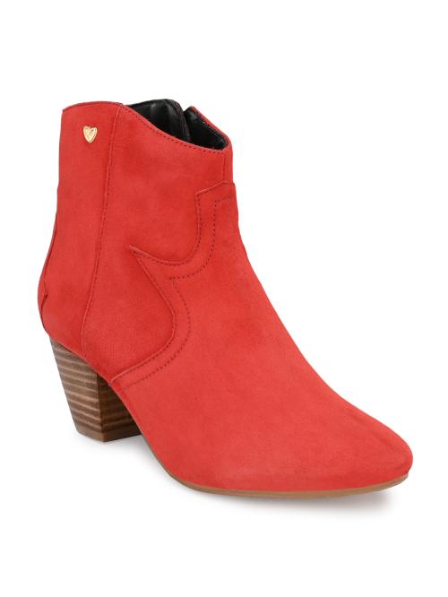 Delize Red womens mid heel, goat suede leather ankle boots