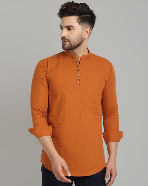 Majestic Man Men Bright Orange Pure Cotton Pack of 1 Kurta