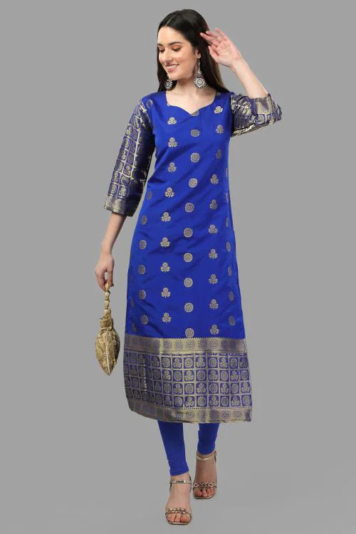 Poly Silk With Full Zari Jacquard Work Kurti
