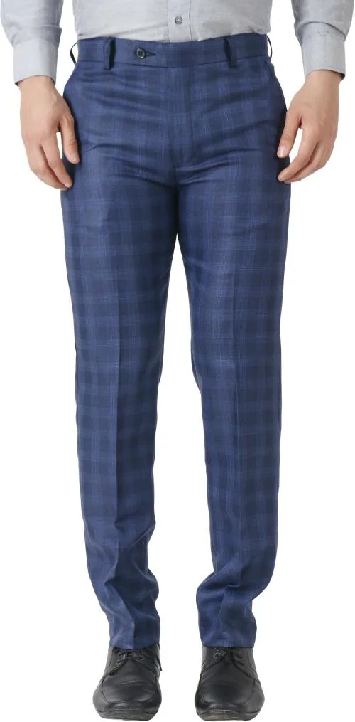 Maleno Men Slim Fit Dark Blue Cotton Blend Trousers