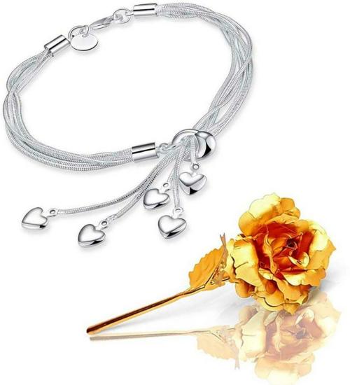 University Trendz Gift Set Jewellery Bracelet Artificial Golden Rose for Girls and Women