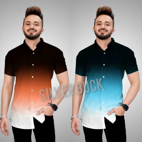 BOUGHT FIRST Regular Fit Combo of 2 Shirt for Men's, Stylish Half Sleeves Polly Cotton Shirt for Men's, Casual Formal 2 Colour Dyed Ombre Style Shirt for Men's -(Light Blue+Orange Mix, XL)