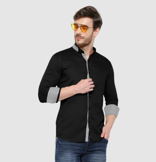COMBRAIDED...The Heart of Fashion Men Black Solid Pure Cotton Shirt (Medium)