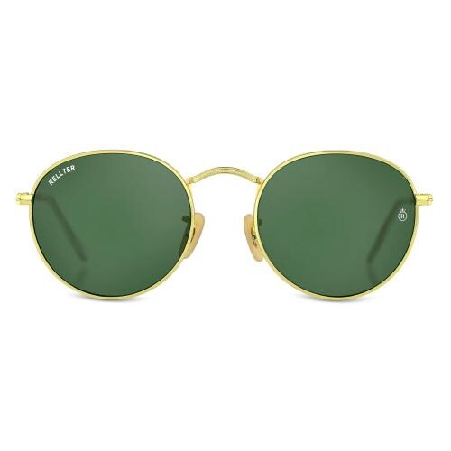 RELLTER Round Golden Green Sunglasses