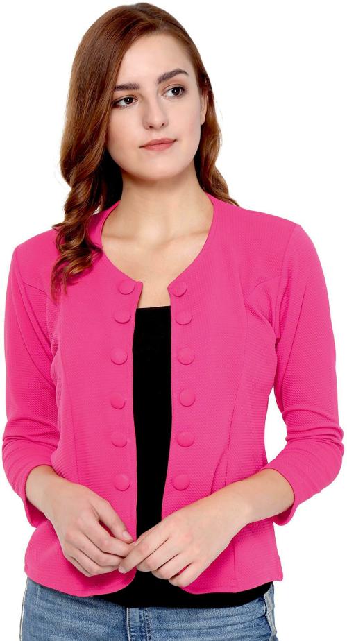 Mijaat Women Pink Solid Polyester Shrug