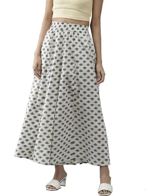 Panit Women Off-White Green Printed Flared Palazzos