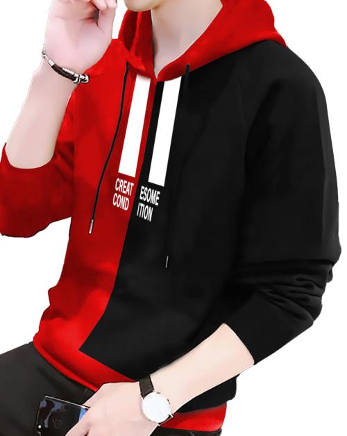 FastColors Men Hooded Red Black FullSleeve T-Shirt