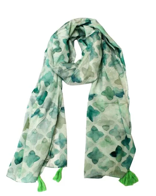 DESI BUTIK Pretty Muslin Printed Green Scarves/Stoles for Women SCARF7