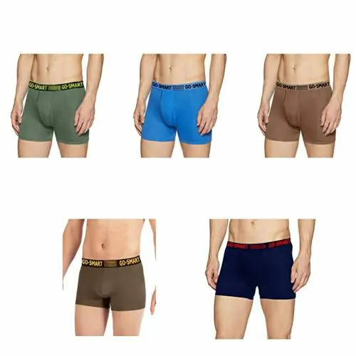 GO SMART Underwear for Men 100% Combed Cotton Pack of 5 Blue, Brown, Green, Sky Blue, Light Brown-5-100 CM
