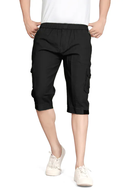 ETHNIC TROVE Three Forth For Men | 5 Pocket Cargo Shorts For Men | 5 Pocket Short Pants For Men | Half Pants For Men | Cargo Shorts For Men | Capri For Men | Night Shorts For Mens | Cargo Capri For Men 5 Pocket | Night Pant For Men-BLACK-XL