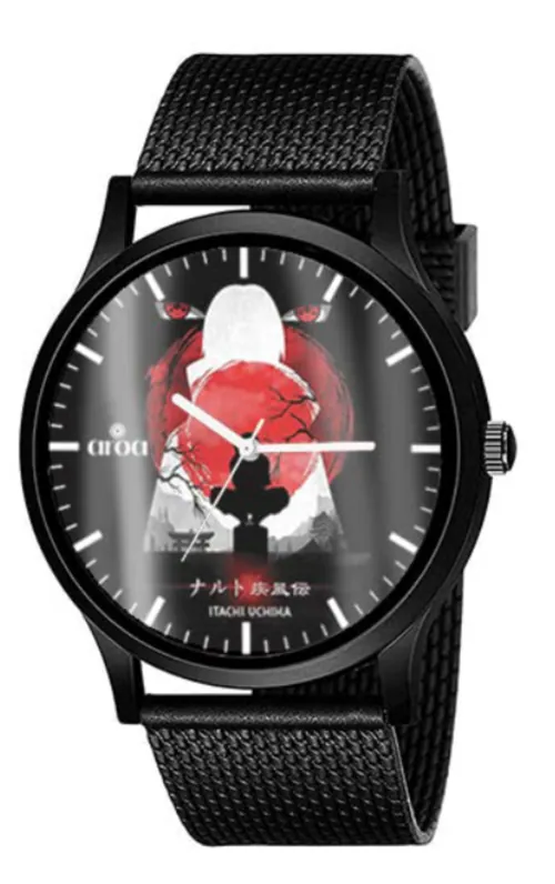 AROA Watch New Watch for Men Itachi Uchiha Design Black Metal Type Rubber Analog Watch Black Dial for Men Stylish Watch for Boys