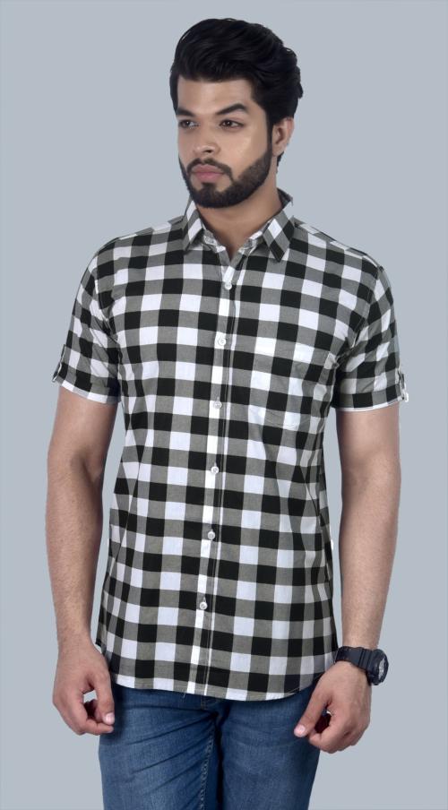 BASE 41 Men's Checkered Casual Half Shirt