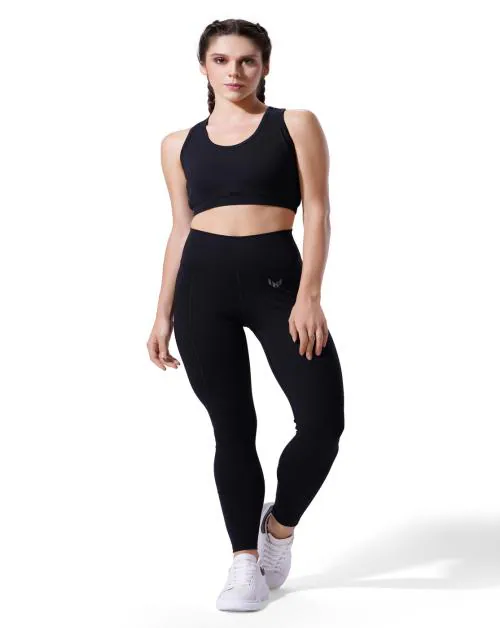 NACKE Black crop top and legging set Yoga & Dance wear 4 way lycra (M)