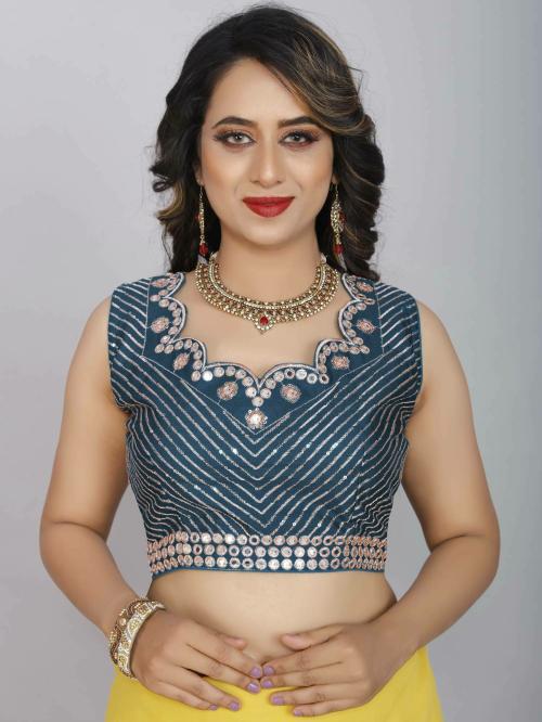 Owee Women Grey Embellished Polycotton Party Fashion Neck Blouse