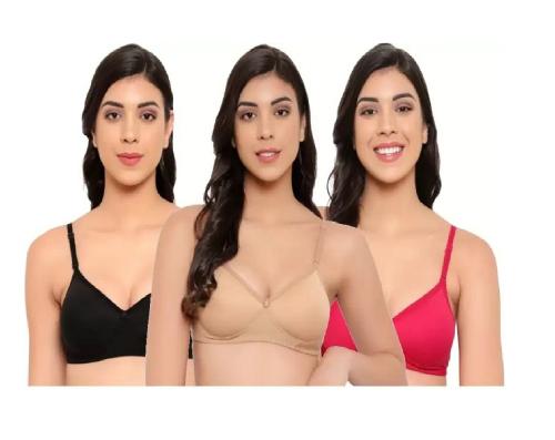 RAF FASHION PRESENT Pack of 3 Women T-Shirt Lightly Padded Bra (Multicolor)