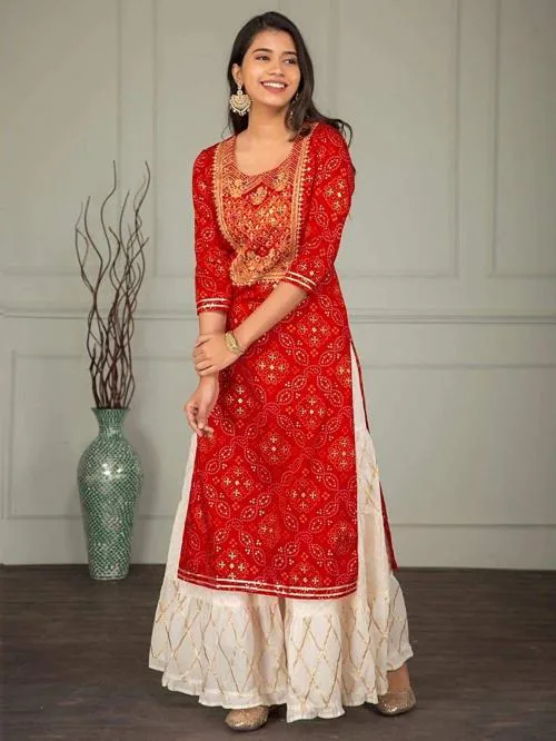 red kurti with sharara