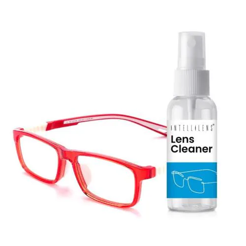 Intellilens Anti Glare and Zero Power Square Computer Glasses with Lens Cleaner Solution Red Boys and Girls