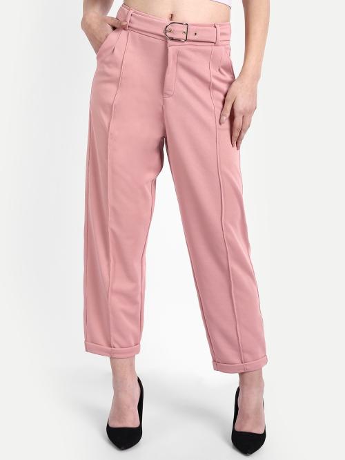 Broadstar Women Pink Relaxed Staright Leg Loose Fit Viscose Rayon Stretchable Trousers