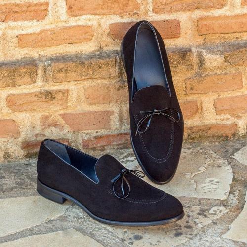 Buy The Royale Peacock Black Suede Leather Tie Up Loafer Shoes for Men