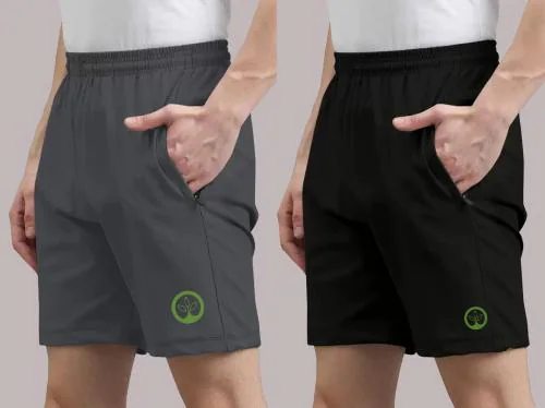 Shine N Show Men Dark Grey, Black Printed Lycra Blend Pack Of 2 Sports Shorts (Xxl)