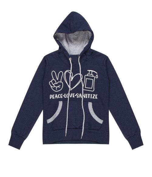 DONGLI Boys Navy Cotton Blend Typographic Single Hooded Sweatshirt