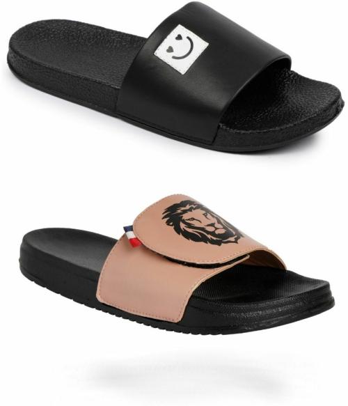 CLOSHO Black & Orange Slides for Men
