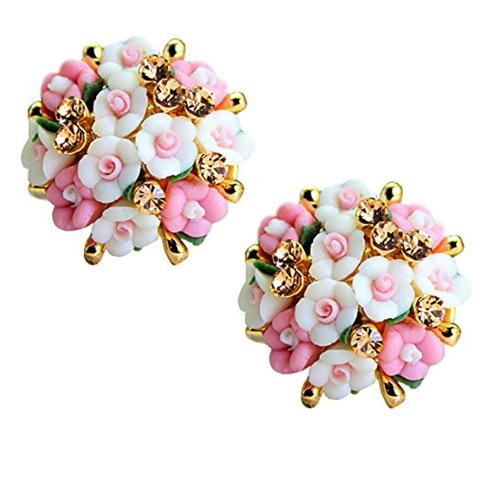 Yellow Chimes Flower Studs Fancy Earrings Pink for Girls and Women