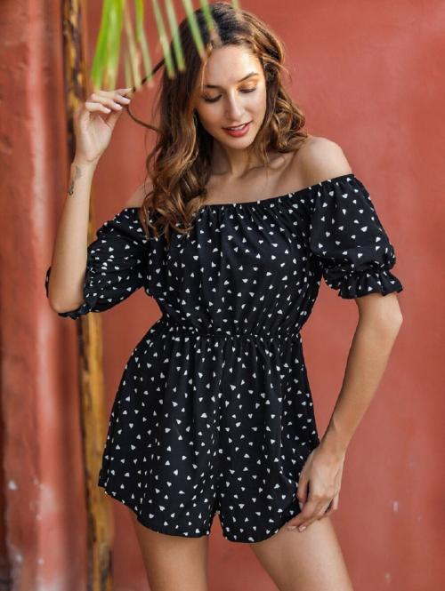 Fabrange Heart Confetti Off The Shoulder Romper Jumpsuit | Dresses | Women Dress | Party Dress | Maxi | Western Dress | Printed Gown | midi dresses | Dress for Women | Maxi Dress for women