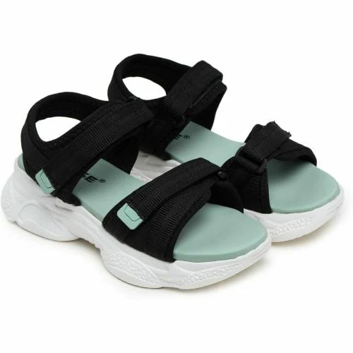 Trase Black and Sea Green Flat Casual Sandal for Women