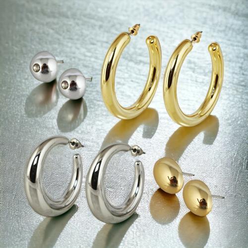 LUCKY JEWELLERY Fashion 4 Pairs Combo Set Of Latest Earrings Stylish Stud Tops Gold and Silver Plated Earing C Shaped Dangle Semi Hoops Earring for Women & Girls (225-CHEX-1019-4)