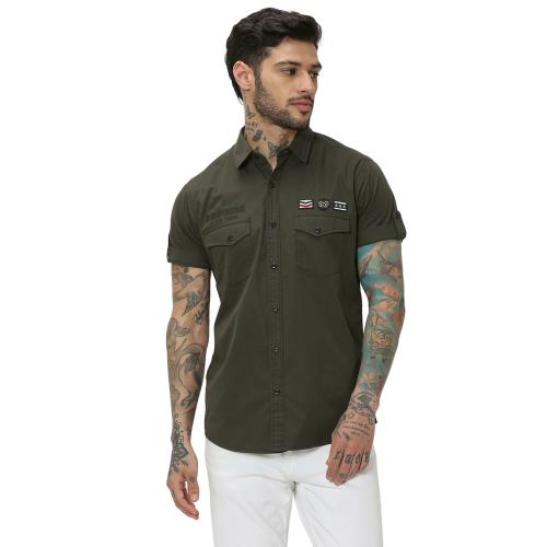 Mufti Olive Cotton Plain Shirt