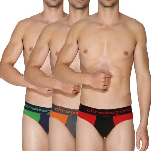 Chromozome Men Assorted Solid 100% Cotton Pack of 3 Briefs