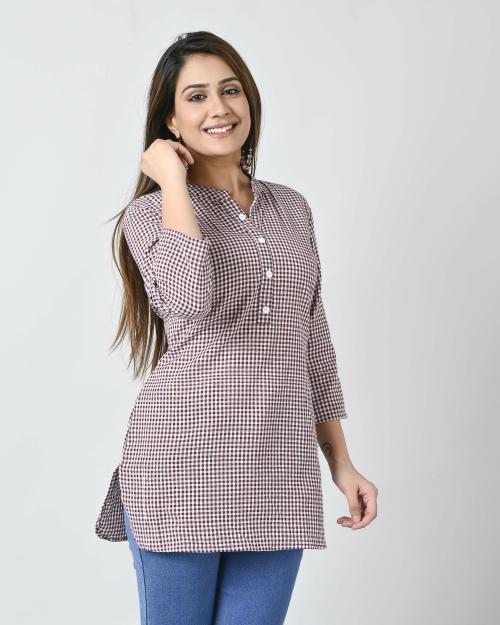 MF ERA Casual Regular Sleeves Striped Women Purple, White Top