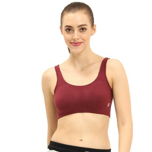 ENVIE Women's Molded Cotton Sports Bra/Full Coverage, Non-Padded, Non-Wired, T-Shirt Type Bra/Workout/Yoga Ladies Inner Wear Daily Use Sports Bra - Wine (XL)
