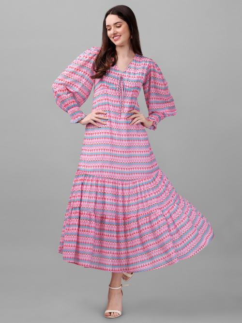 Buy Masakali.Co Women Pink Self Design Cotton Blend ALine Dress (Xxl) Online at Best Prices in
