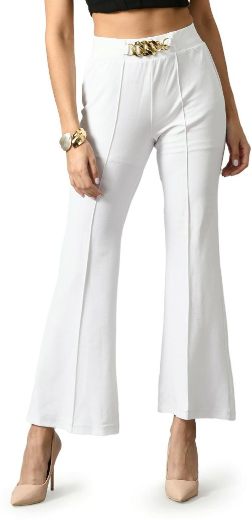 MAMATHINK Women Regular Fit white Cotton Blend Trousers