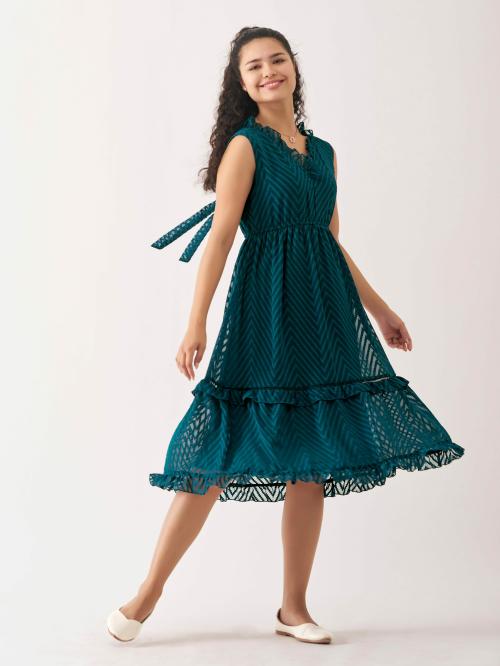 AASK Women Fancy Plain & Solid Teal Color Designer Dress For women