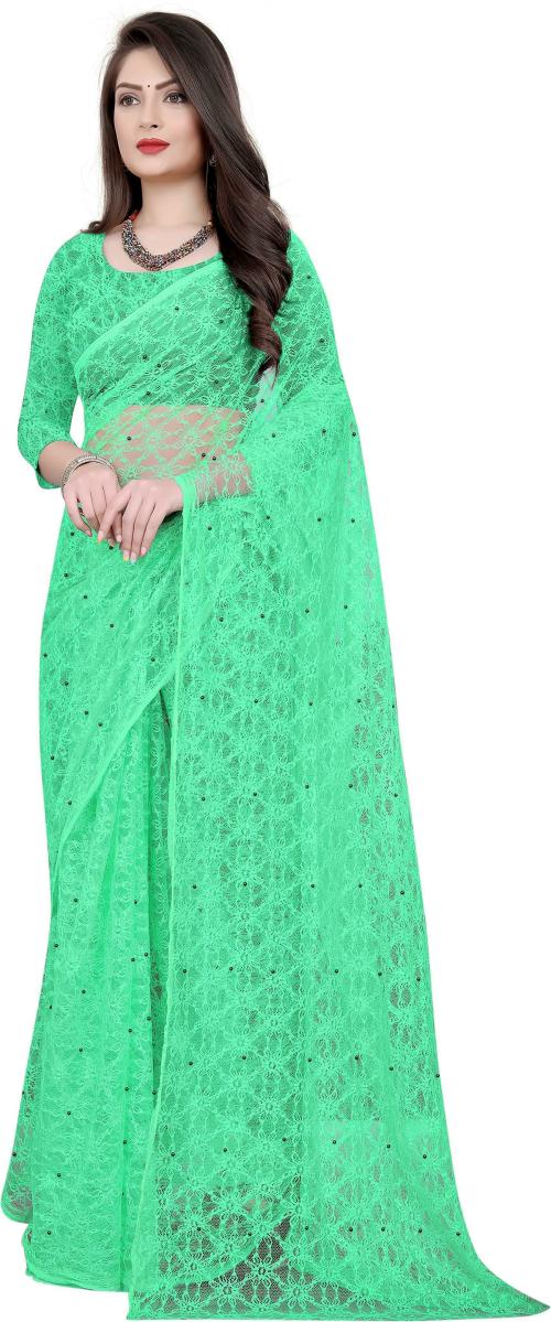 Laheja Women Light Green Embroidered Brasso Single Saree