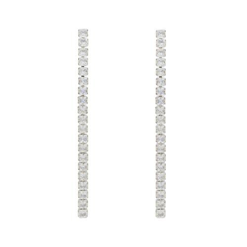 I Jewels Silver Plated CZ American Diamond Tassel Drop Earrings for Women/Girls (E3117S)