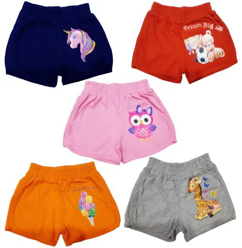 TotzTouch Baby Girls Shorts| Bottoms Cotton With Cute Prints Pack of 5 Multicolor Age 6 to 12 months