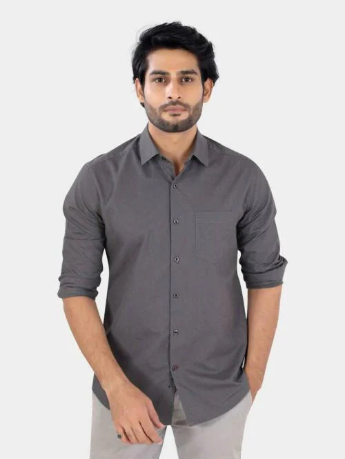VASTRADO Men Grey Solid Pure Cotton Casual Shirt