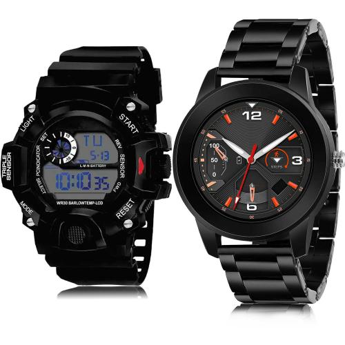 TIMENTER Treading Casual Army Digital Sports And Black Chain Black Colour Analog And Digital Resin And Stainless Steel Belt 2 Watch Combo For Boys And Men - BC24-(40-S-20)