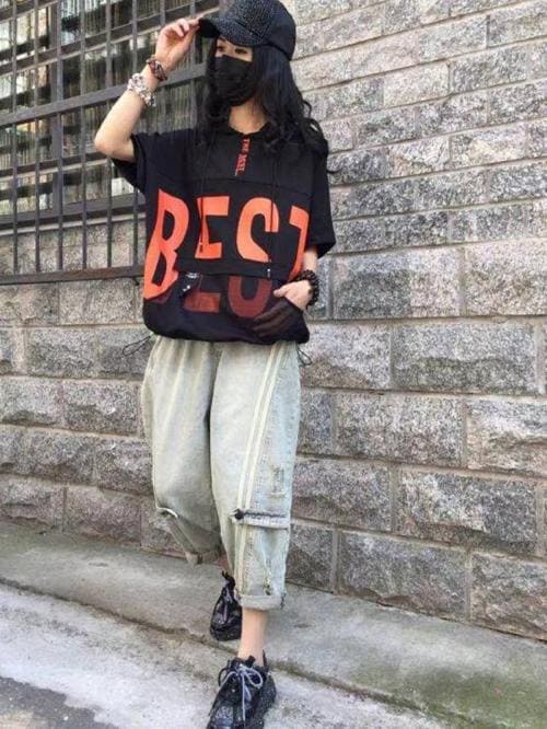 Right Choice fashion4U Cotton Half Sleeve Hip Hop Oversized T-Shirt for Women/Girls Orange