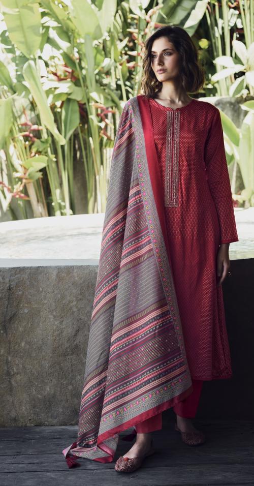 THE JAZZBAAT Women's Embroidered Digital Printed Unstitch Jam Cotton Suit Material With Pure Musline Chunni | Unstitched Kurta Set | Salwar Suits For Women | Dress Material For Women (Red)