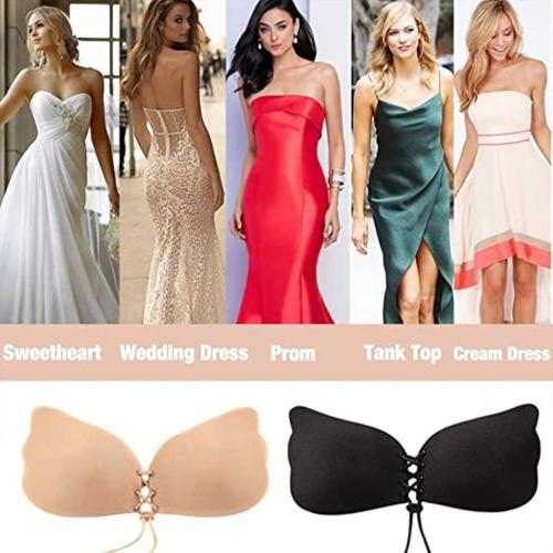 ORENAME Self Adhesive Stick on Backless Invisible Strapless Bra (Color : Black)(Size : D)