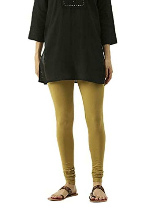 De Moza Women Khaki Solid Cotton Churidar Leggings - XL